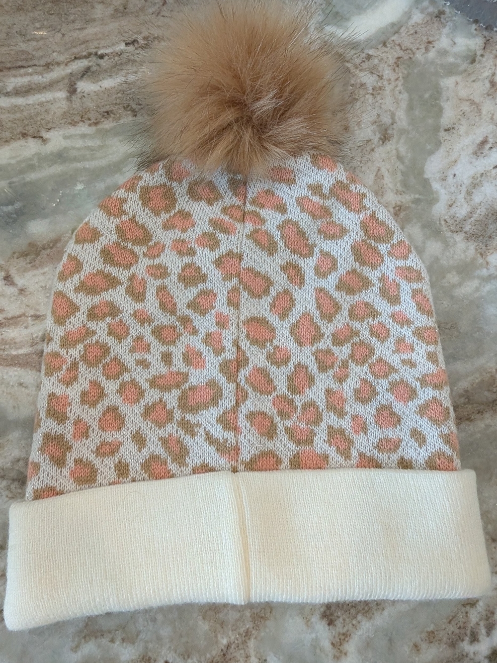 bebe Ladies Leopard Knit Hat & Scarf Set in Beige/Pink - Picture 9 of 16